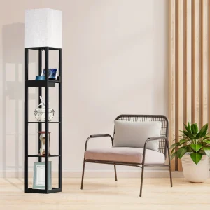 67" Column Lamp with USB, Shelves