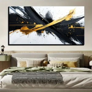 Framed black and white abstract canvas mural